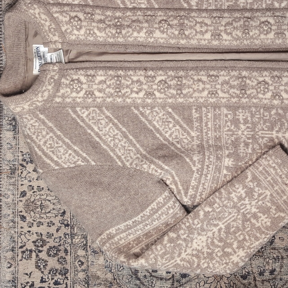 Lambswool Pendleton Beige and Cream Patterned Cardigan Lined Sweater Zip Up Jack